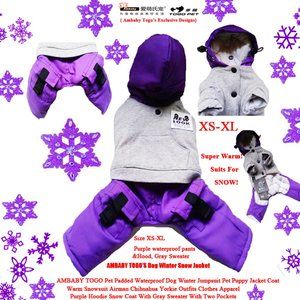 Ambaby Thick XS-XL Dog Jumpsuit Puppy Coat Winter Snow Jacket Pocket Pet Clothes